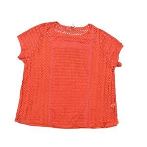 Lucky Brand Orange Viscose Blouse 3X NWT Knit Laced Short Sleeve
